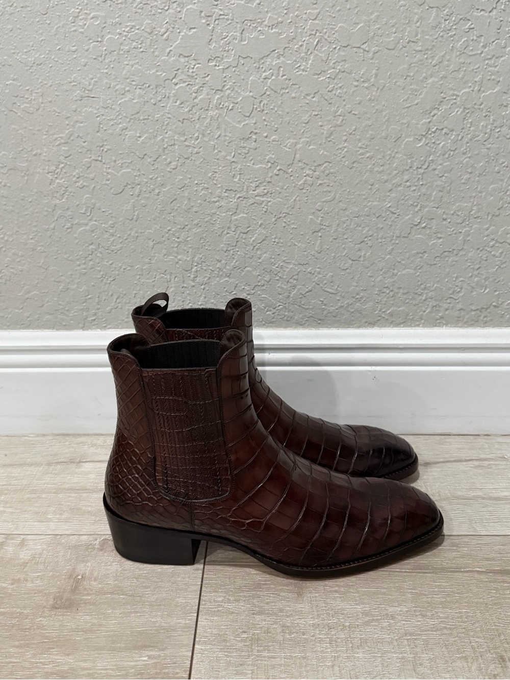 Tom Ford Brown Croc-Embossed Leather dark brown Chelsea Boots men 10.5